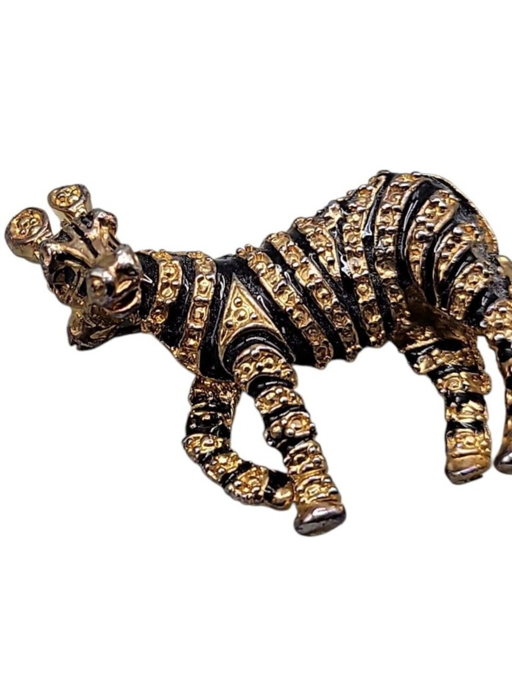 Designer Zebra Brooch Gold Tone Black Enamel Strips Vintage Safari Animal Pin - Picture 3 of 7